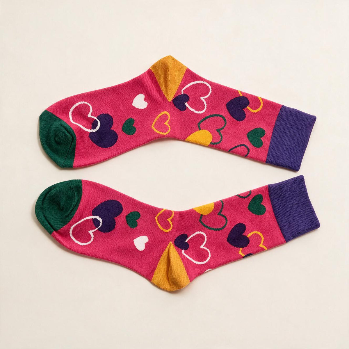 Colorful Heart Print Crew Socks | Fun Pink Gift Socks for Her
