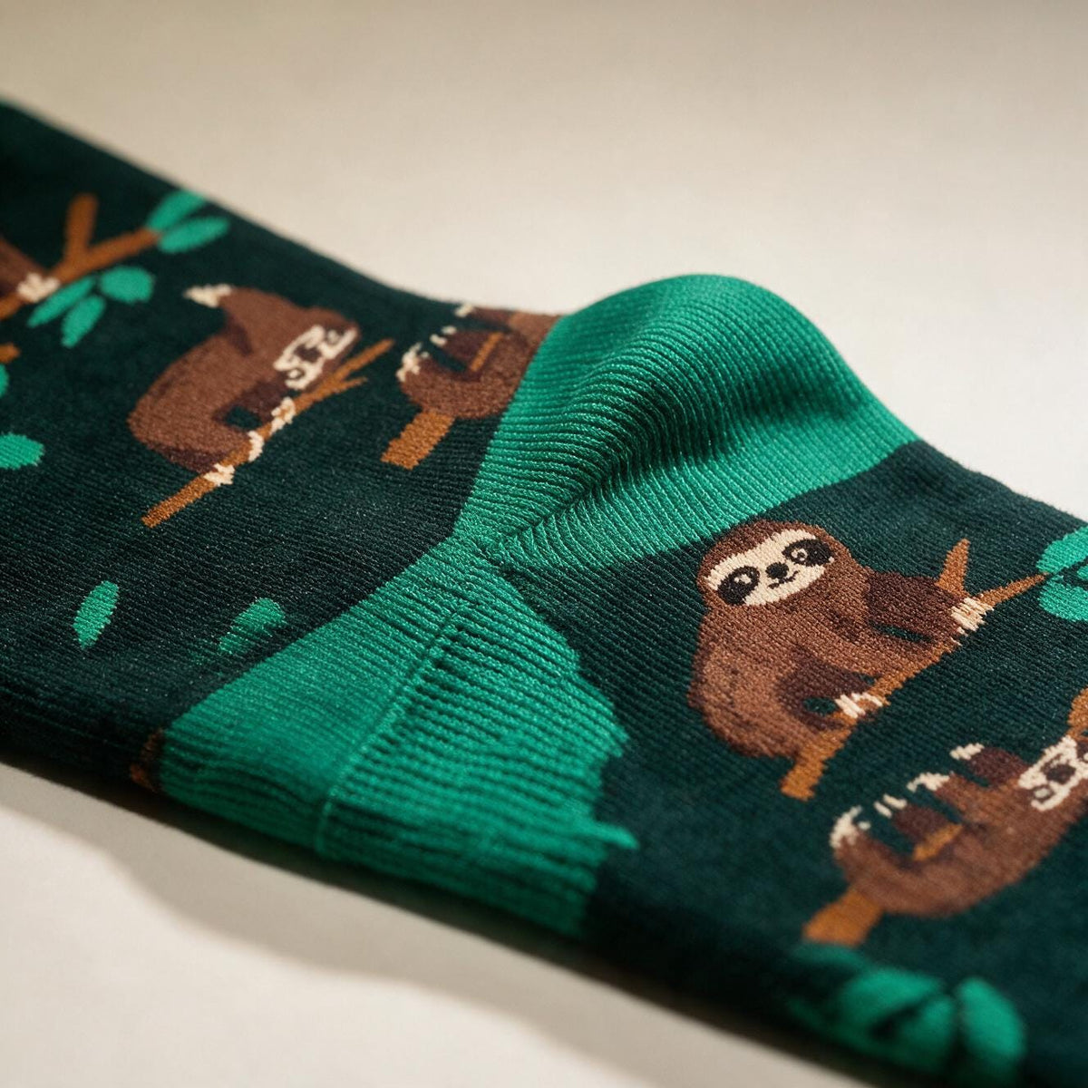 Sloth Print Crew Socks | Green & Teal Animal Pattern (One Size)