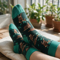 Sloth Print Crew Socks | Green & Teal Animal Pattern (One Size)