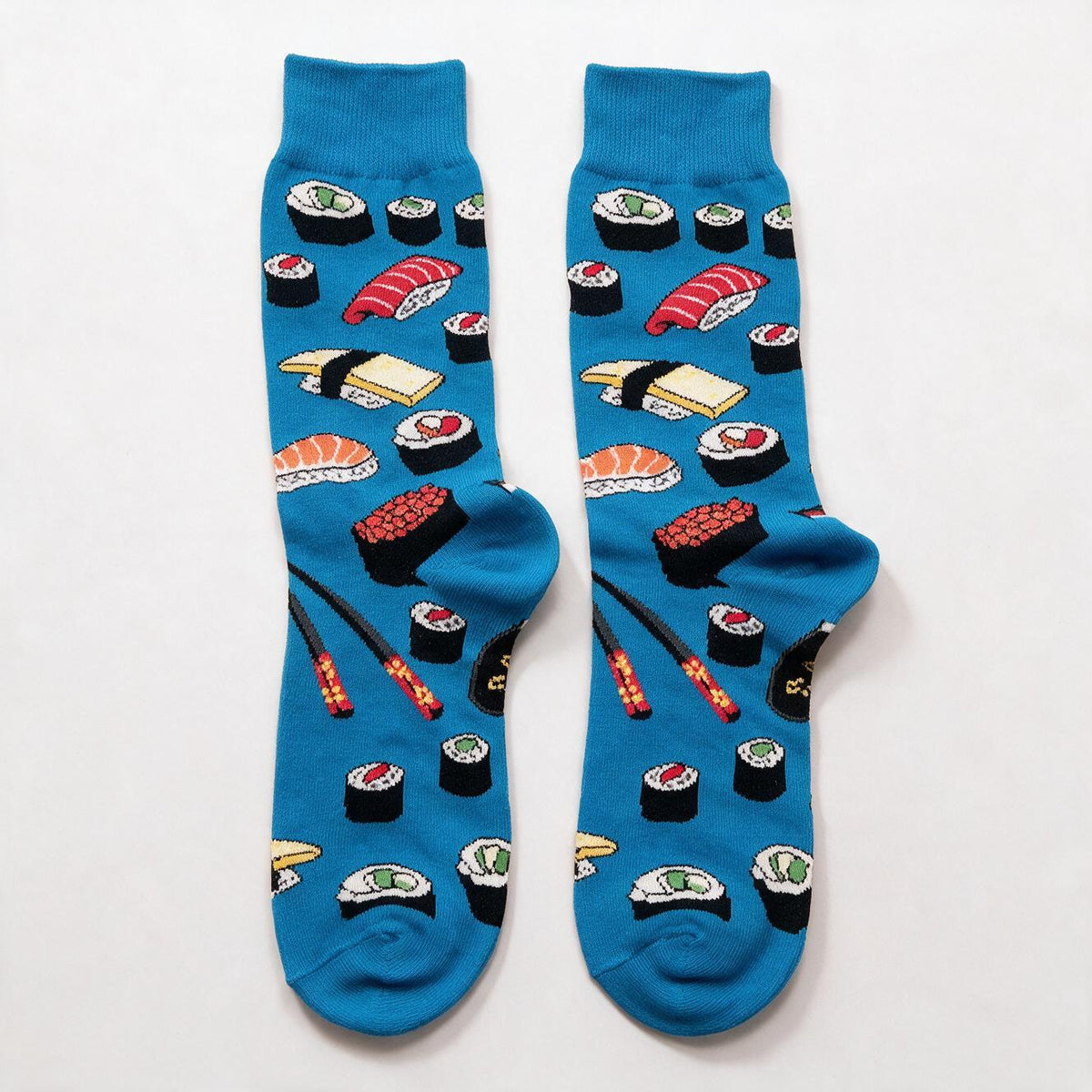 Sushi Print Crew Socks for Men | Nigiri Maki Chopsticks Pattern | Foodie Novelty Socks | One Size