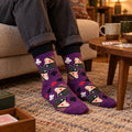 Purple Queen of Clubs Playing Card Socks | Unisex Crew Socks with Suit Symbols | One Size Fits Most