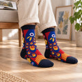 Colorful Fish Print Crew Socks, Red Blue Yellow Scale Pattern, Unisex Cotton Blend