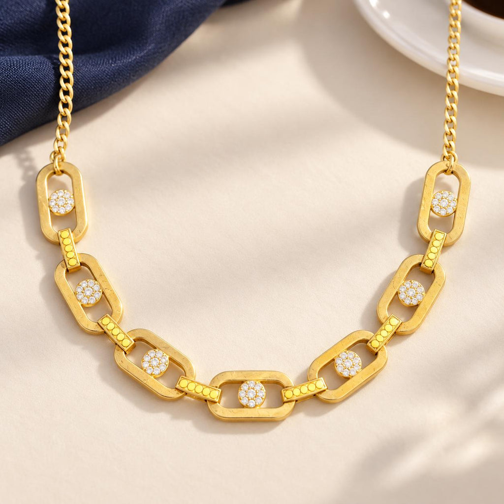 Gold Tone Paperclip Link Necklace, 304 Stainless Steel, Adjustable 44–49 cm