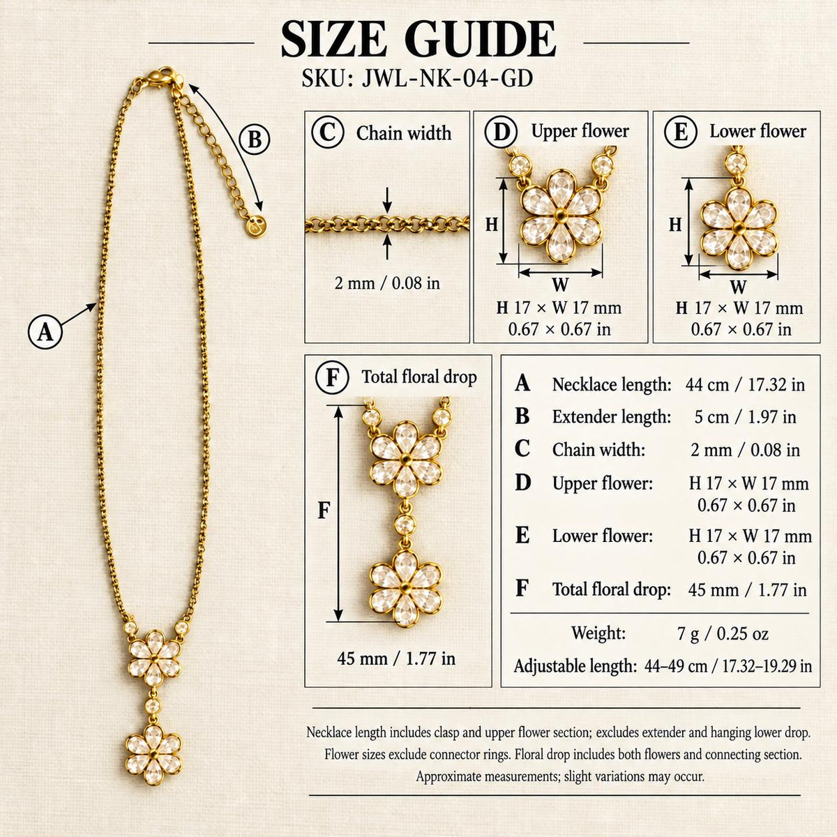 Gold Tone Double Flower Drop Necklace, 304 Stainless Steel, Adjustable Floral Pendant