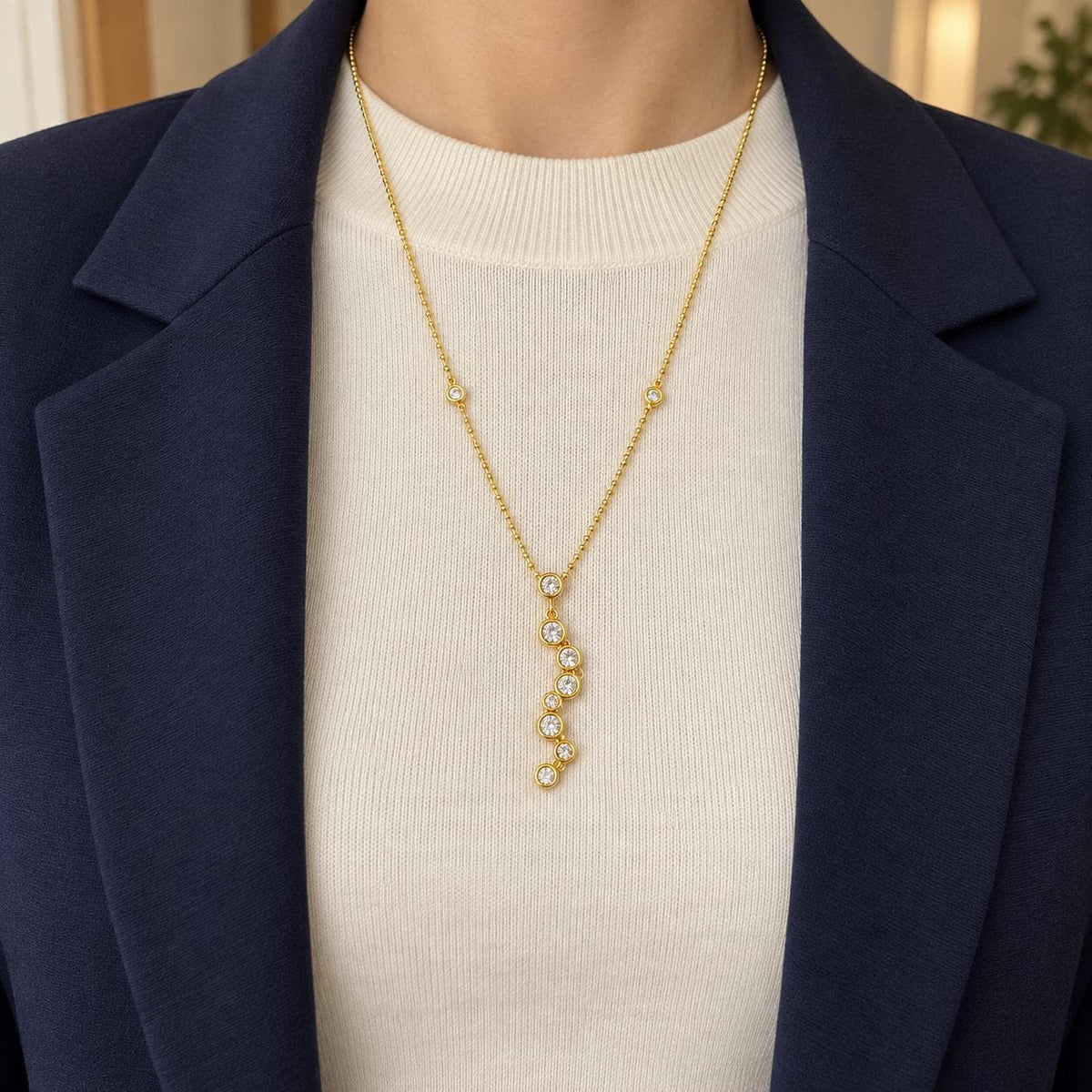 Gold Tone Cascading Circle Pendant Necklace, 304 Stainless Steel, Adjustable 42–47 cm