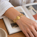 Geometric Disc & Open Link Bracelet, Gold Tone 304 Stainless Steel, 17–22 cm