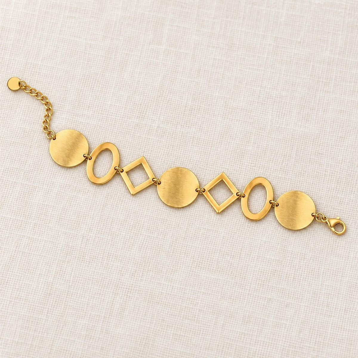 Geometric Disc & Open Link Bracelet, Gold Tone 304 Stainless Steel, 17–22 cm