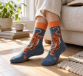 Tiger Print Crew Socks, Unisex Orange Cuff Sock, Wild Cat Design, One Size Fits Women's 5-10 Men's 4-9