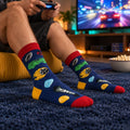 Racing Car Crew Socks, Navy Red Yellow Motorsport Pattern, Unisex Cotton Blend, One Size