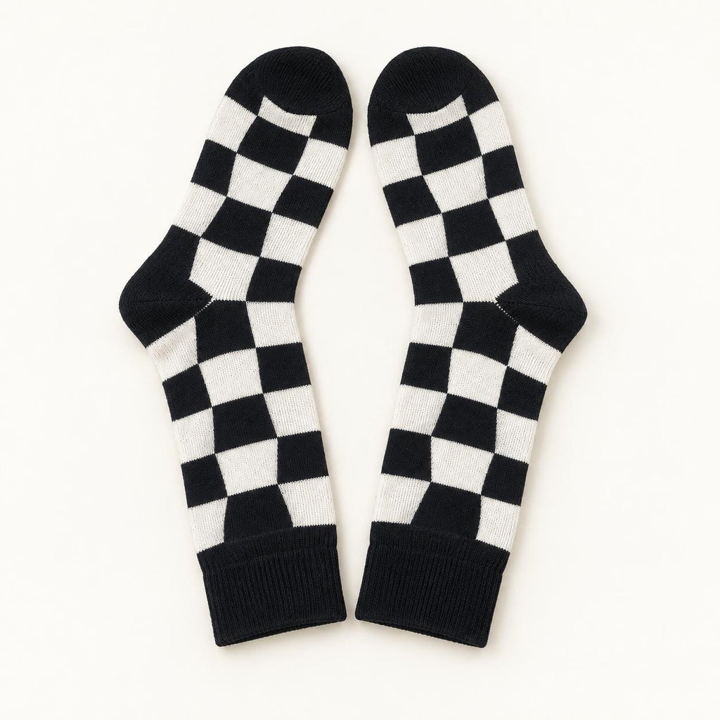 Checkerboard Crew Socks | Black & White Checkered Pattern, Unisex One Size