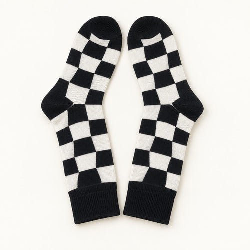 Checkerboard Crew Socks | Black & White Checkered Pattern, Unisex One Size