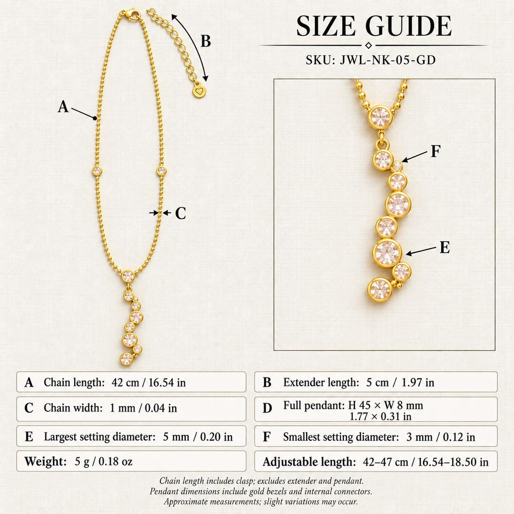 Gold Tone Cascading Circle Pendant Necklace, 304 Stainless Steel, Adjustable 42–47 cm