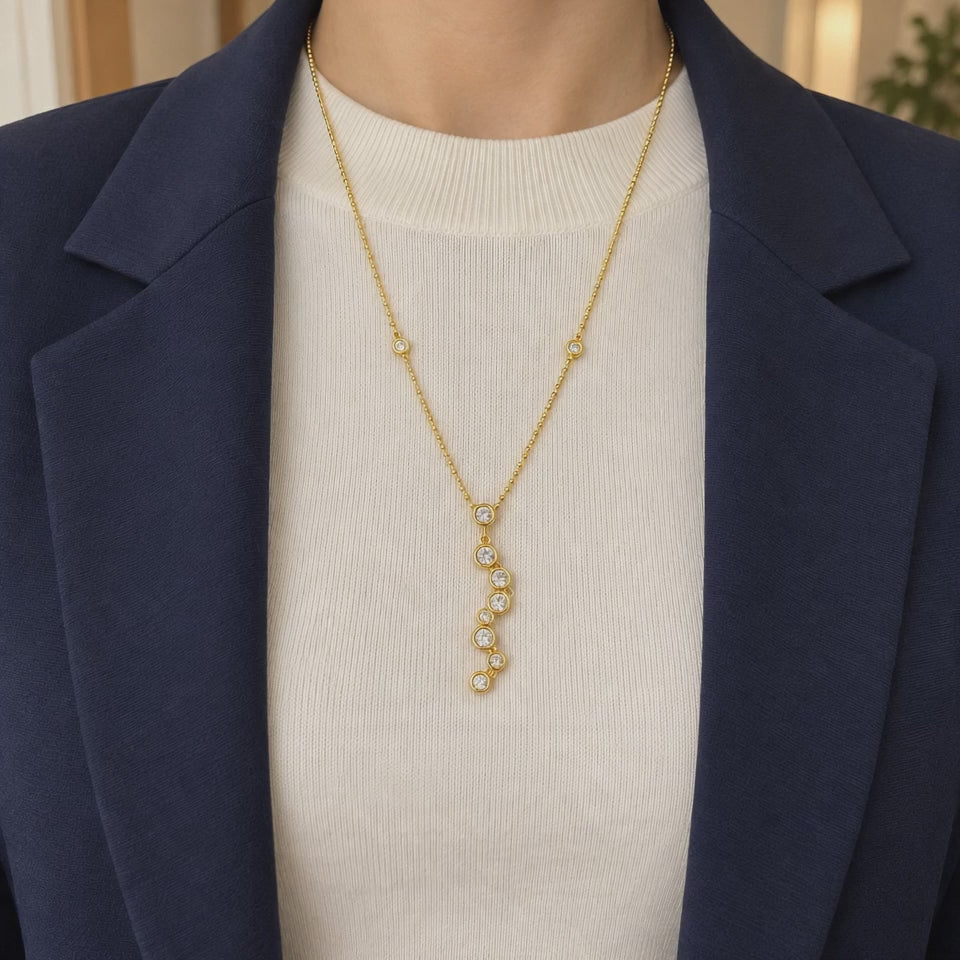 Gold Tone Cascading Circle Pendant Necklace, 304 Stainless Steel, Adjustable 42–47 cm