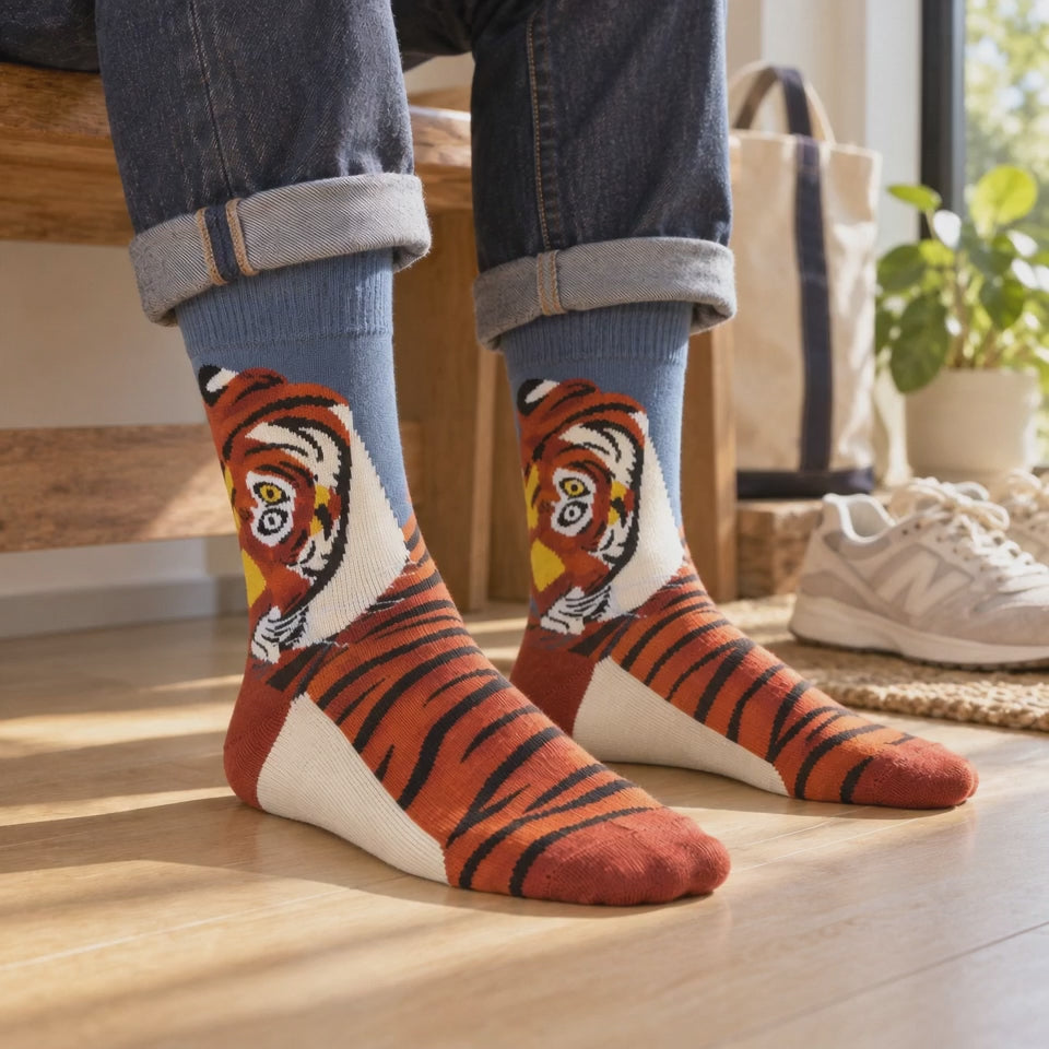 Tiger Face Crew Socks | Cotton Blend, Unisex One Size